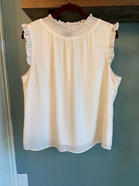 J.Crew Smocked Neck Ruffle Sleeve Blouse Cream Ivory Size M